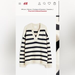 Oversized H&M Navy and White Striped Collared Sweater